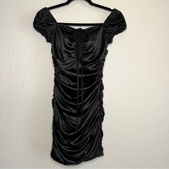 DEAR MOON 🌙 black ruched mini dress 🖤 excellent condition 🖤 size 0 - Picture 1 of 6